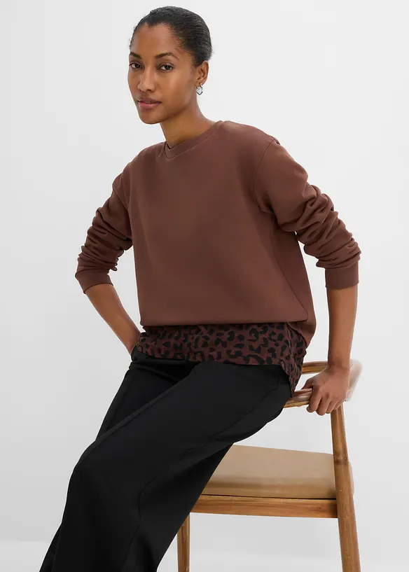 Sweatshirt med leopardm&oslash;nstret besetning, bonprix