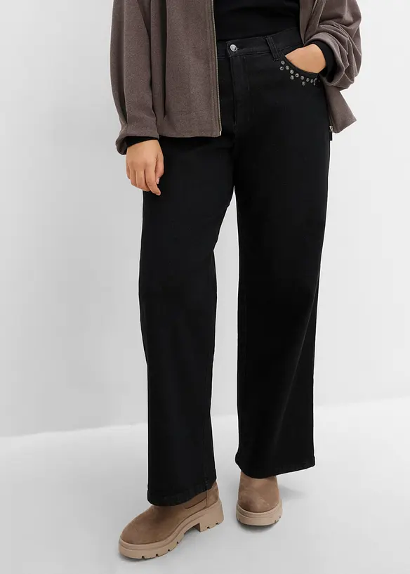 Wide leg jeans, high waist med nagler, bonprix