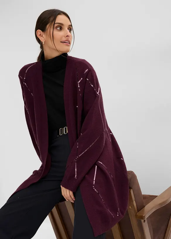 Lang cardigan med paljetter, bonprix