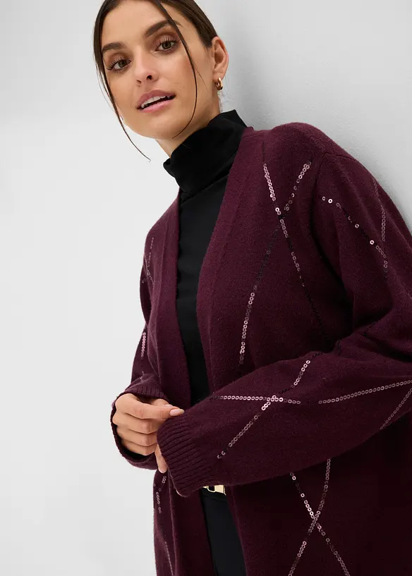 Lang cardigan med paljetter, bonprix