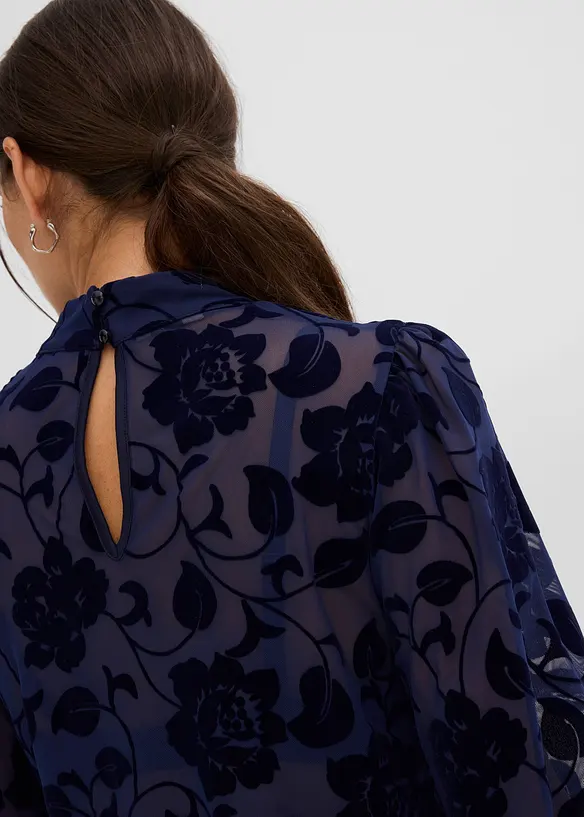 Langermet topp i transparent materiale med flocktrykk, bonprix