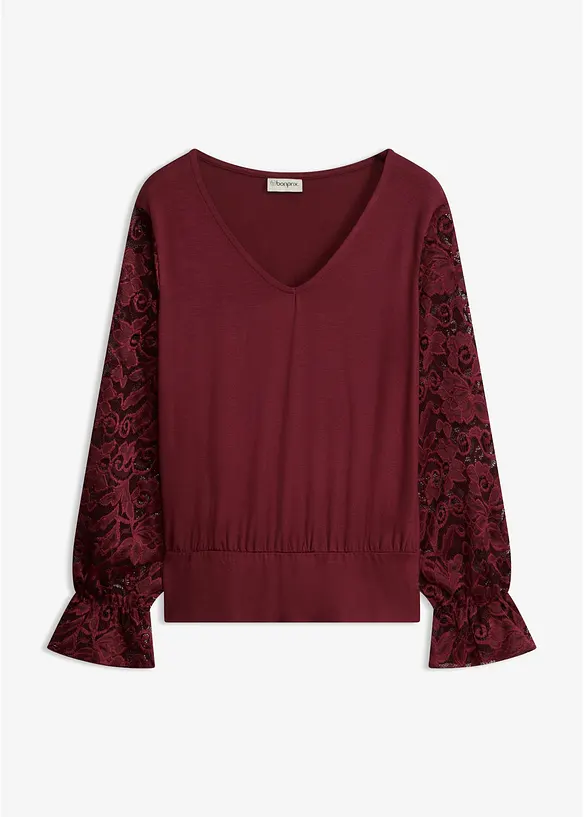 Langermet topp med blonder, bonprix