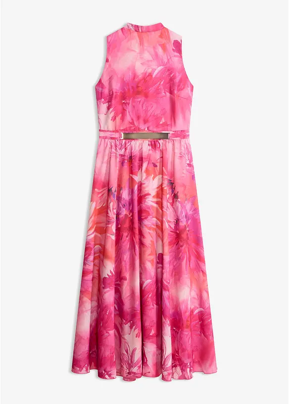 Chiffonkjole med krage og accessoir i midjen, bonprix