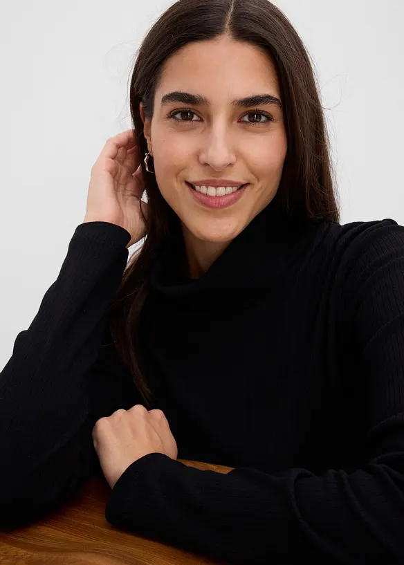 Topp med rullekrage av 100% bomull, bonprix