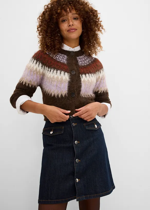 Denimskj&oslash;rt med knappestolpe, bonprix