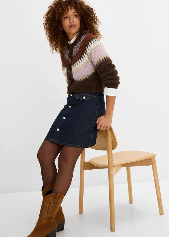 Denimskj&oslash;rt med knappestolpe, bonprix