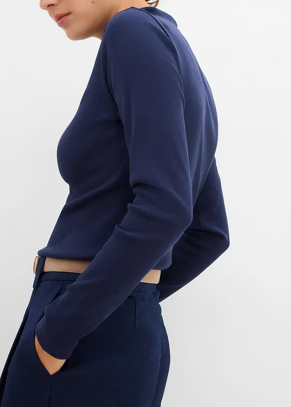 Ribbet, langermet topp, bonprix