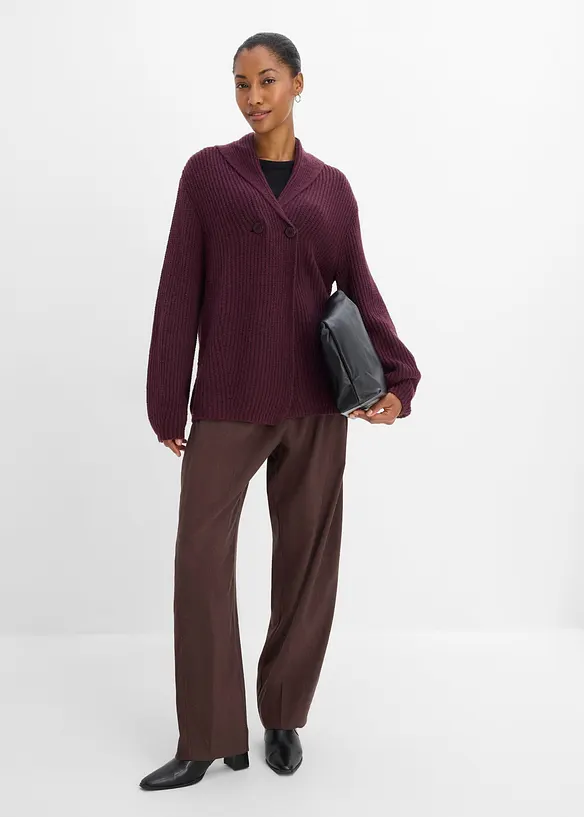 Grovstrikket cardigan med sjalskrage, bonprix