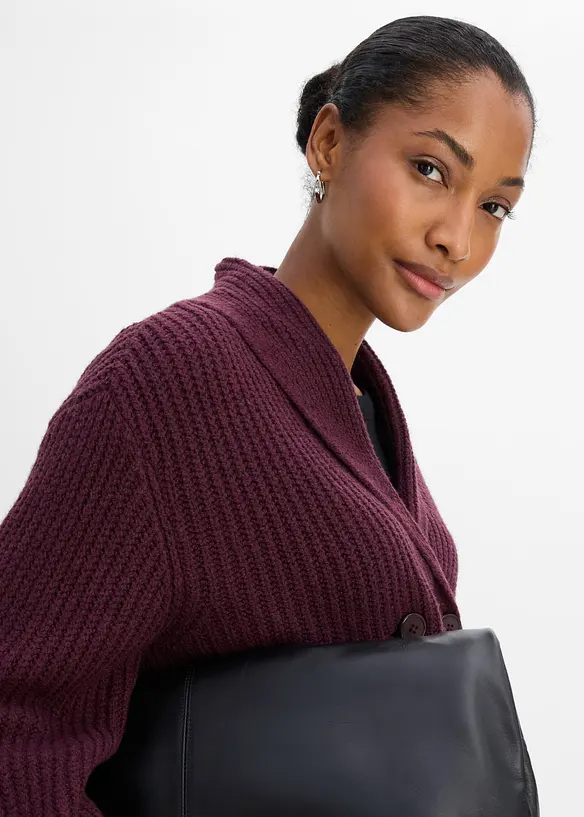 Grovstrikket cardigan med sjalskrage, bonprix