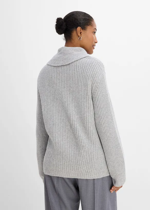 Grovstrikket cardigan med sjalskrage, bonprix