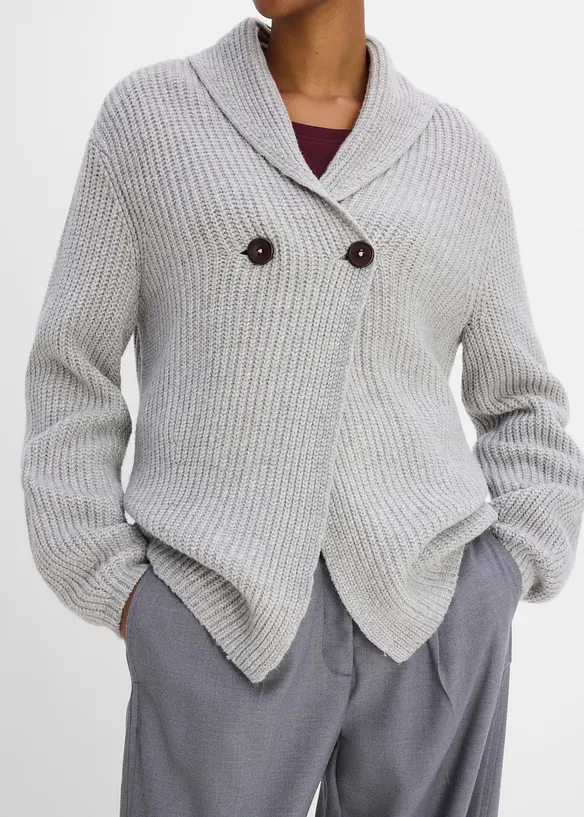 Grovstrikket cardigan med sjalskrage, bonprix