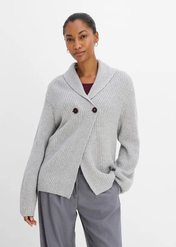 Grovstrikket cardigan med sjalskrage, bonprix