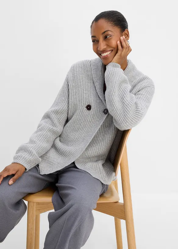 Grovstrikket cardigan med sjalskrage, bonprix