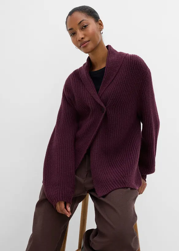 Grovstrikket cardigan med sjalskrage, bonprix
