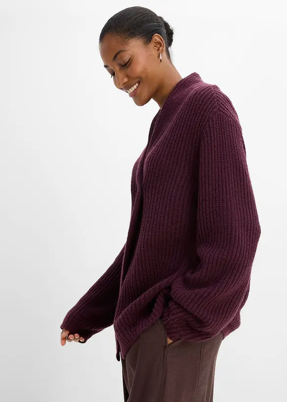 Grovstrikket cardigan med sjalskrage, bonprix
