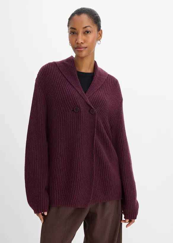 Grovstrikket cardigan med sjalskrage, bonprix