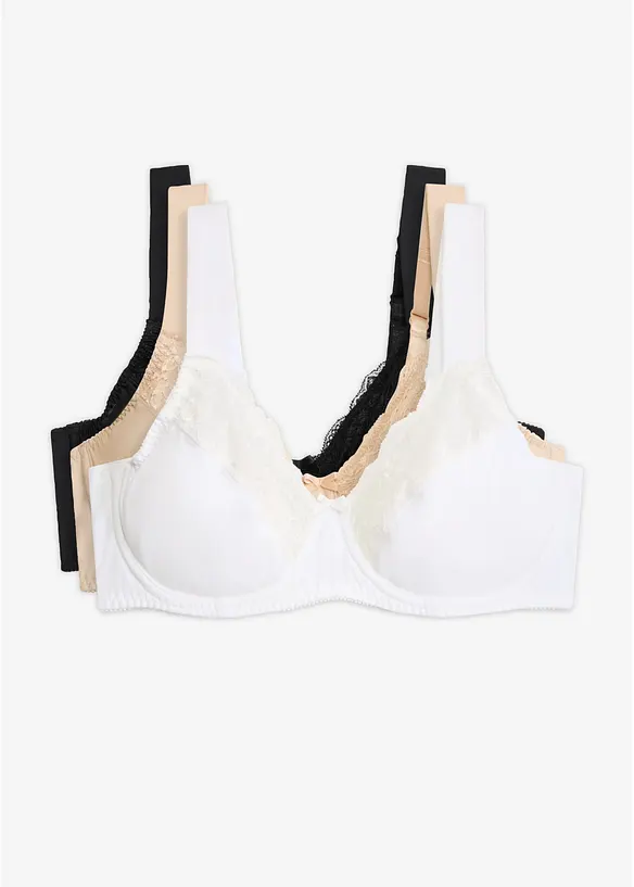 Minimizer-BH med vatterte skulderb&aring;nd (3-pack), bonprix