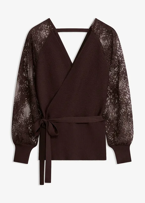 Finstrikket genser med blonder, bonprix