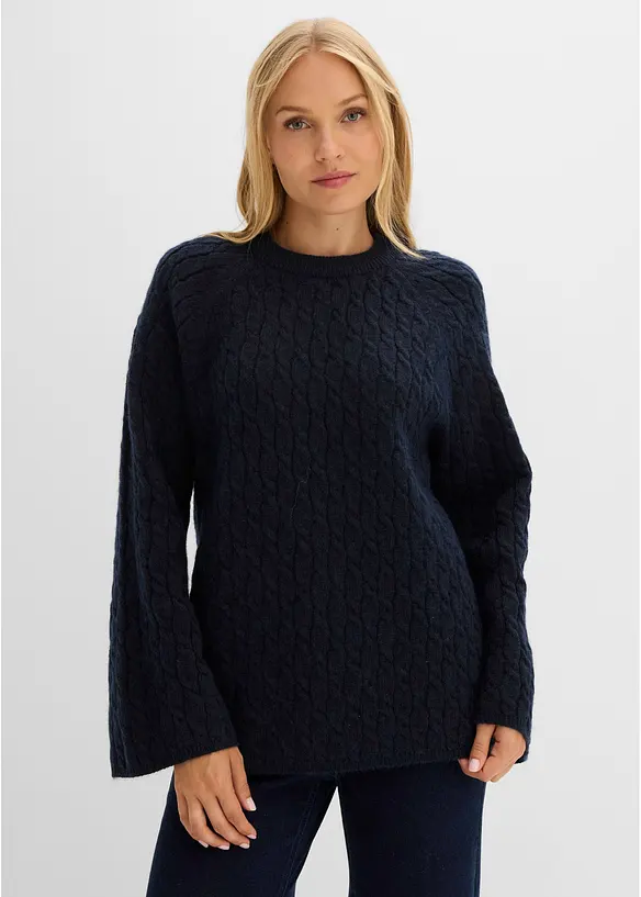 Oversized genser med flettem&oslash;nster, bonprix