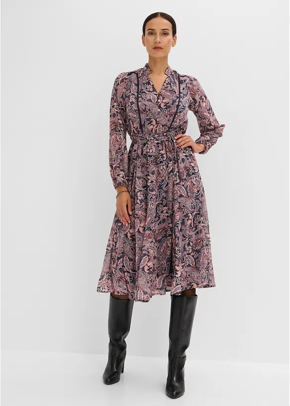 Paisleym&oslash;nstret chiffonkjole, bonprix