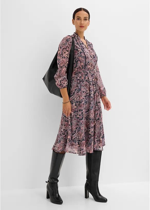 Paisleym&oslash;nstret chiffonkjole, bonprix