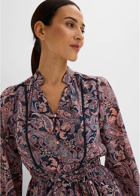 Paisleym&oslash;nstret chiffonkjole, bonprix