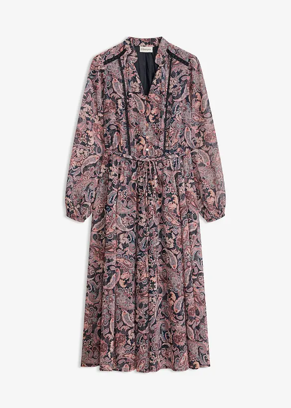 Paisleym&oslash;nstret chiffonkjole, bonprix