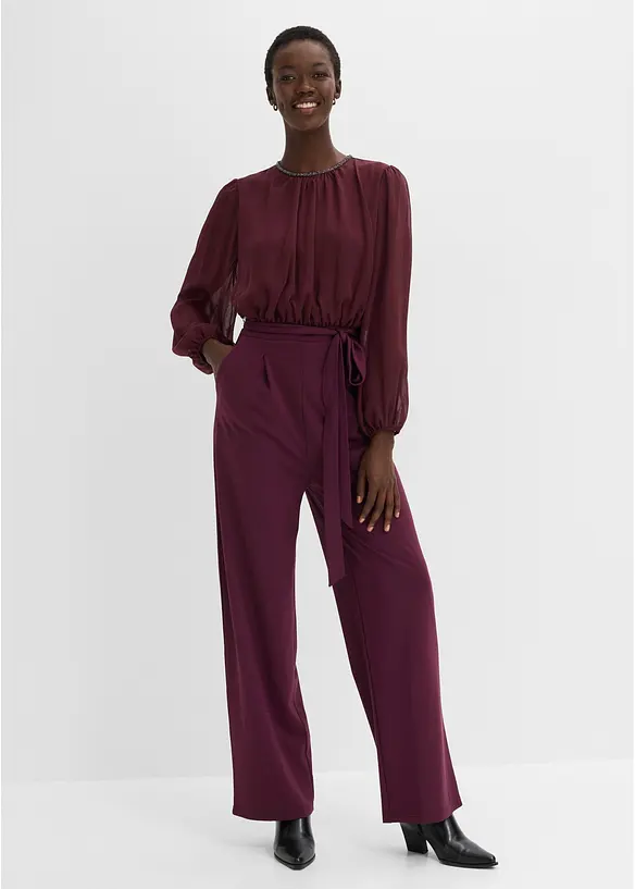 Jumpsuit i chiffon med knyteb&aring;nd, bonprix