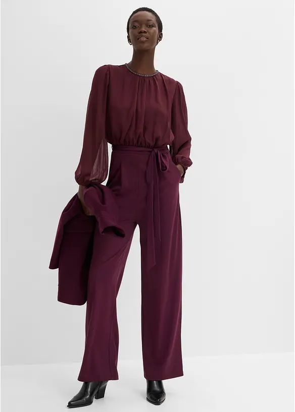 Jumpsuit i chiffon med knyteb&aring;nd, bonprix