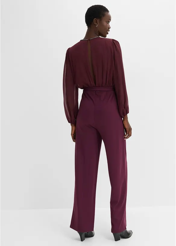 Jumpsuit i chiffon med knyteb&aring;nd, bonprix