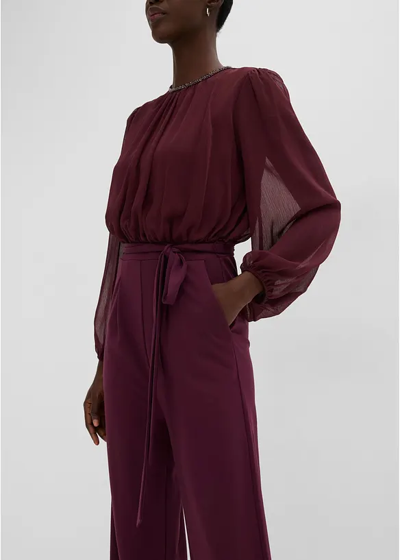 Jumpsuit i chiffon med knyteb&aring;nd, bonprix