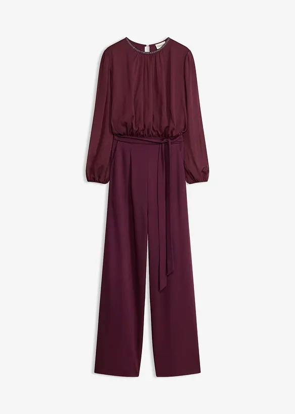 Jumpsuit i chiffon med knyteb&aring;nd, bonprix