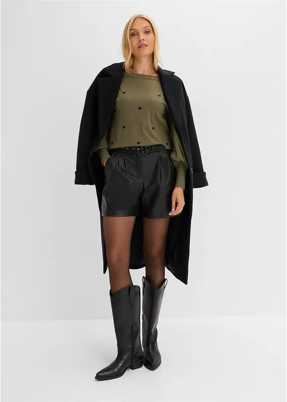 Shorts i imitert skinn med belte, bonprix