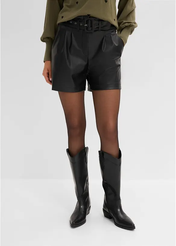 Shorts i imitert skinn med belte, bonprix