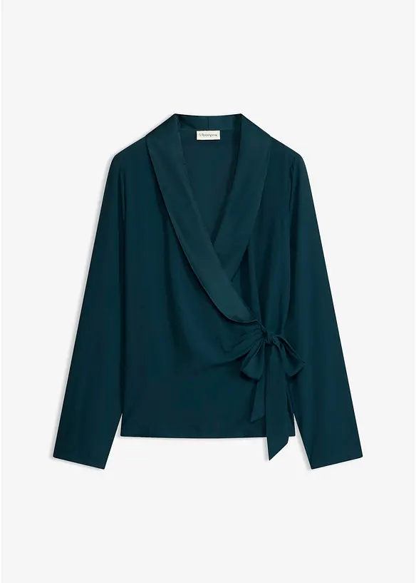 Omslagsbluse med knyteb&aring;nd i siden, bonprix