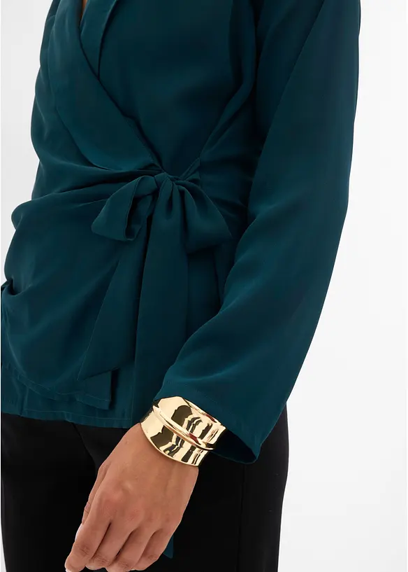 Omslagsbluse med knyteb&aring;nd i siden, bonprix