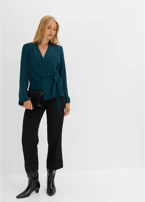 Omslagsbluse med knyteb&aring;nd i siden, bonprix