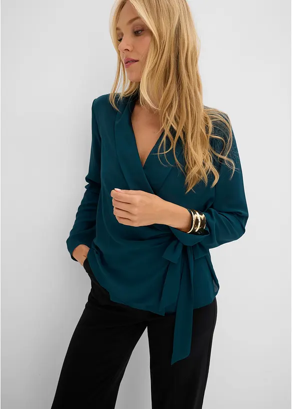 Omslagsbluse med knyteb&aring;nd i siden, bonprix