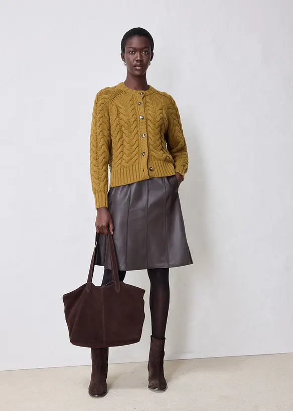 Kabelstrikket cardigan med fin merinoull, bonprix