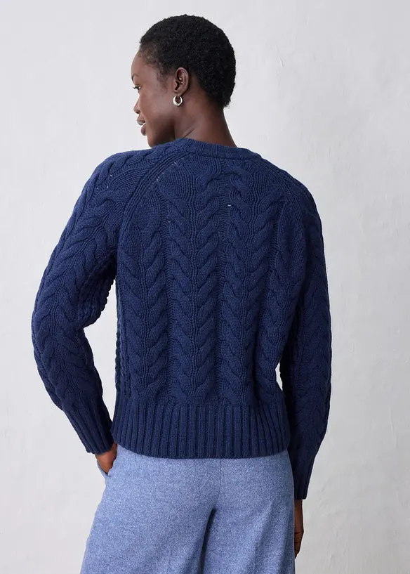 Kabelstrikket cardigan med fin merinoull, bonprix