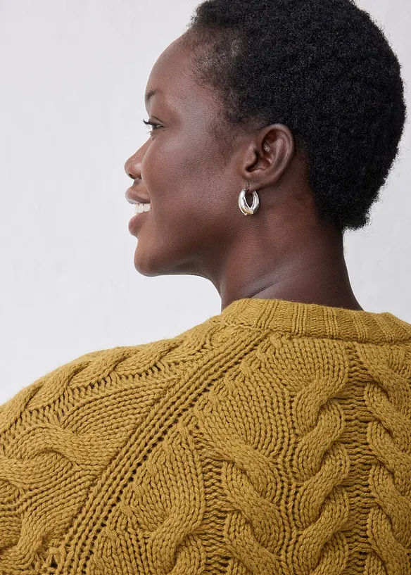 Kabelstrikket cardigan med fin merinoull, bonprix