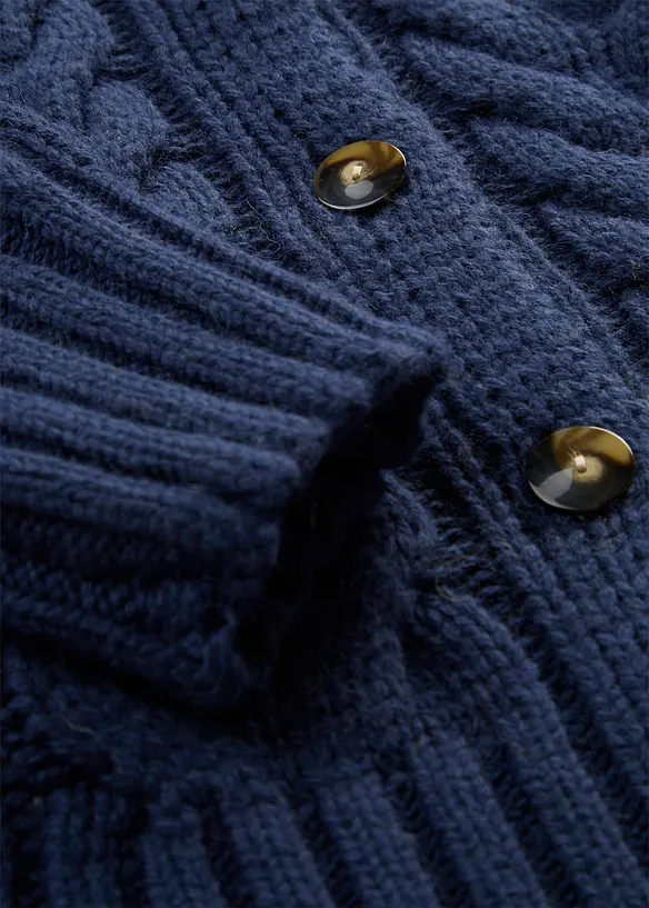 Kabelstrikket cardigan med fin merinoull, bonprix