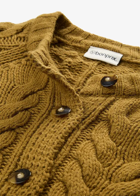 Kabelstrikket cardigan med fin merinoull, bonprix