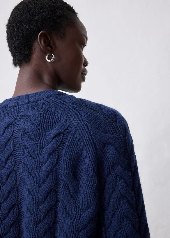 Kabelstrikket cardigan med fin merinoull, bonprix