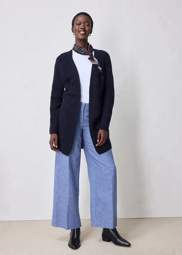 Lang cardigan i merinoullmiks med hullm&oslash;nster, bonprix