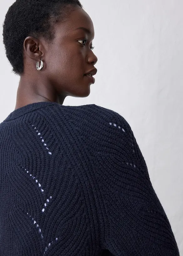 Lang cardigan i merinoullmiks med hullm&oslash;nster, bonprix