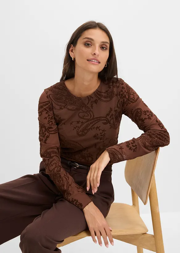 Langermet topp i lett mesh, bonprix