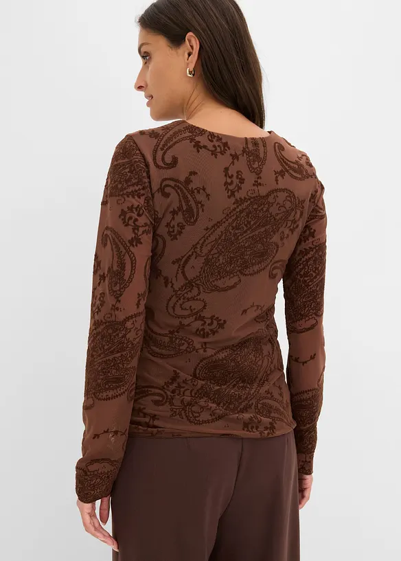 Langermet topp i lett mesh, bonprix