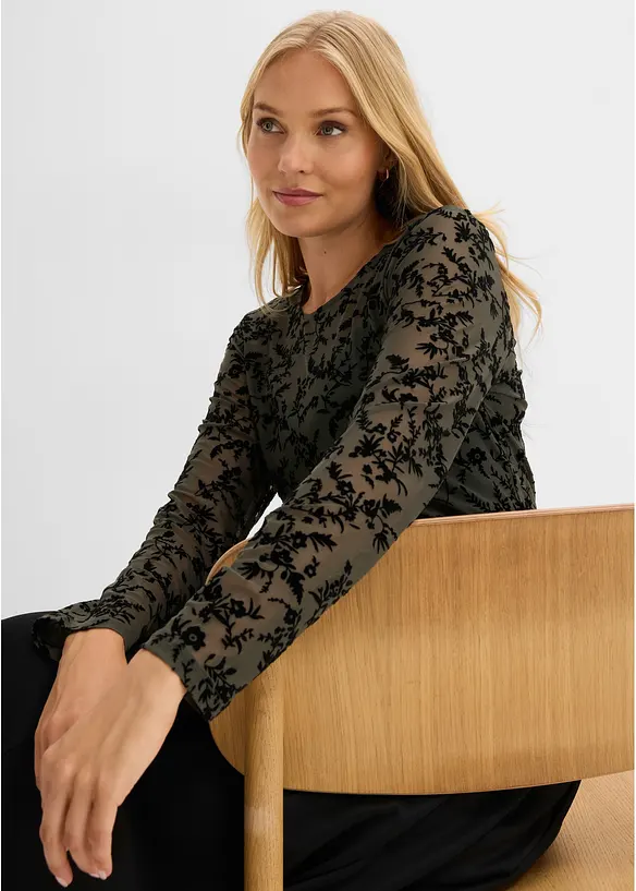 Langermet topp i myk mesh, bonprix