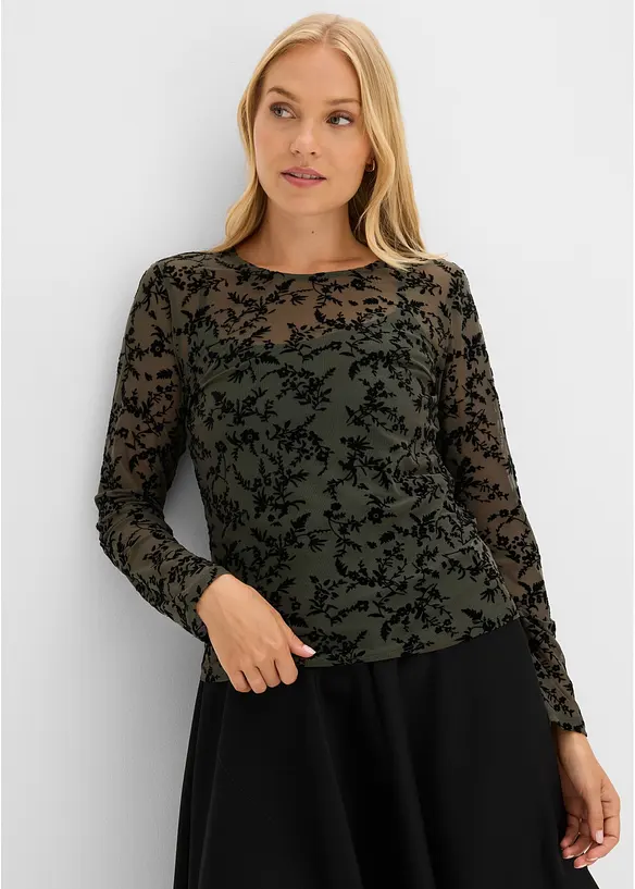 Langermet topp i myk mesh, bonprix